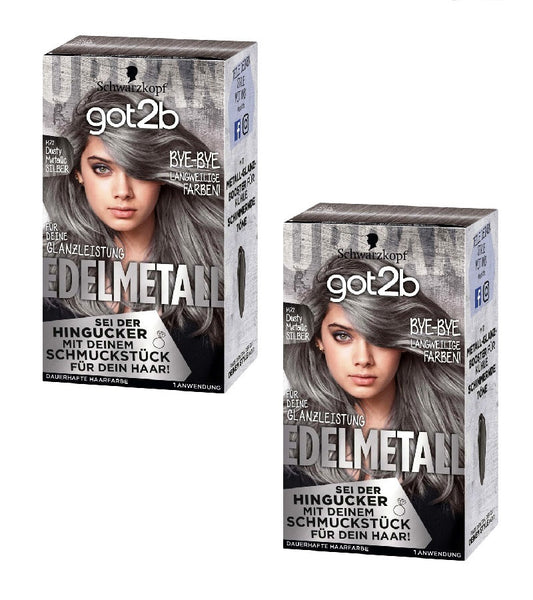 2xPack Schwarzkopf got2b Precious Metal Dusty Metallic Silver M72